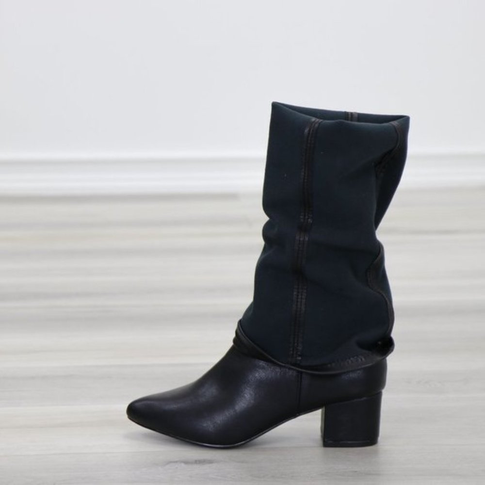 Pointy Toe Over The Knee Black Boots Faux Leather - Picture 3 of 15